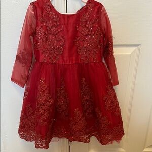Red 3/4 Sleeve Crew Neck Formal Sundress